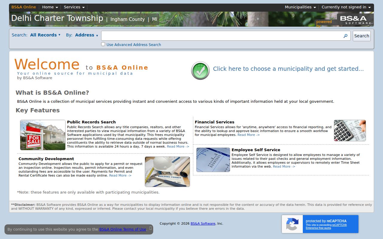 Delhi Township residents directory BS&A property-search screen