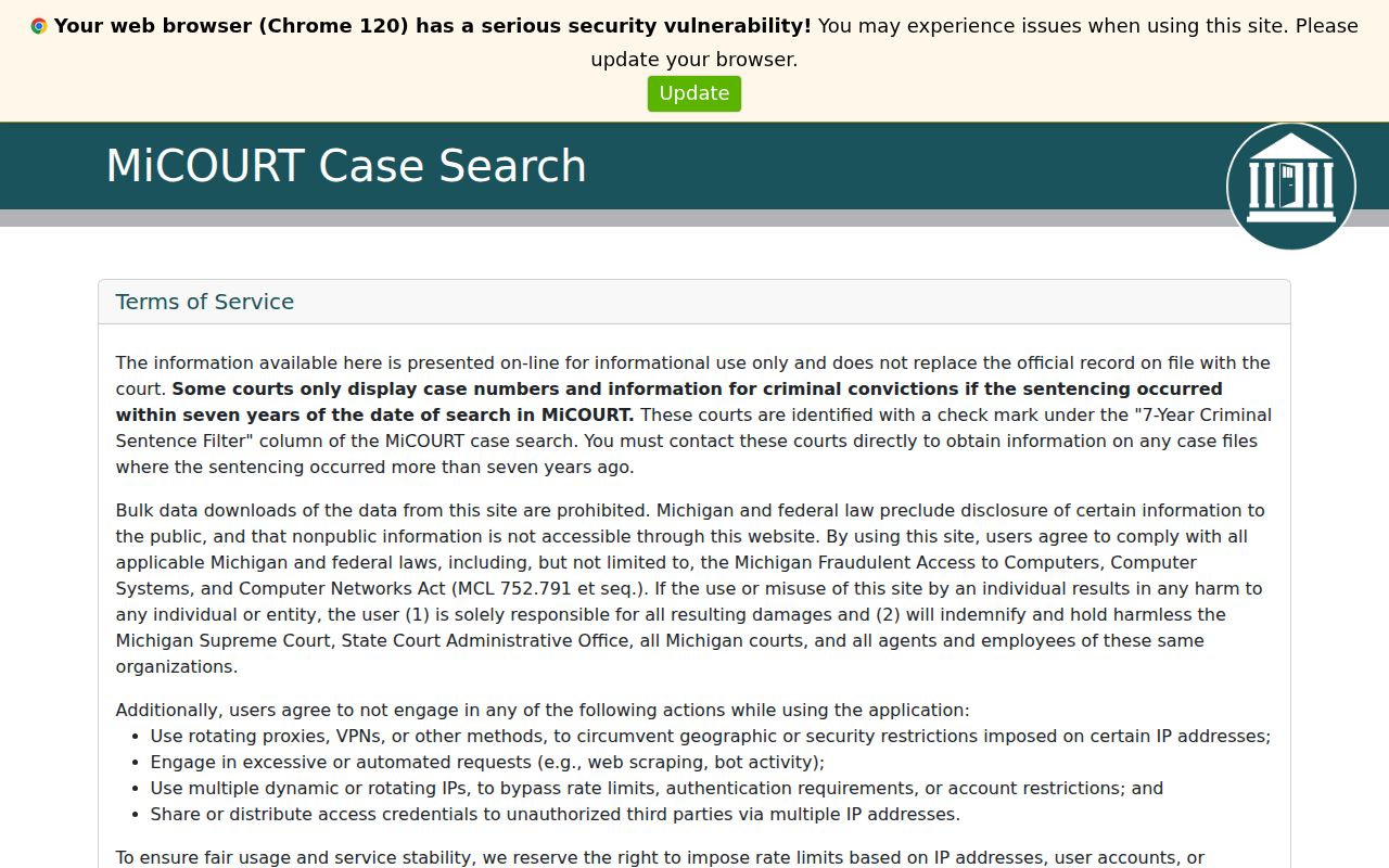 Delhi Township residents directory Michigan MiCOURT case-search screen