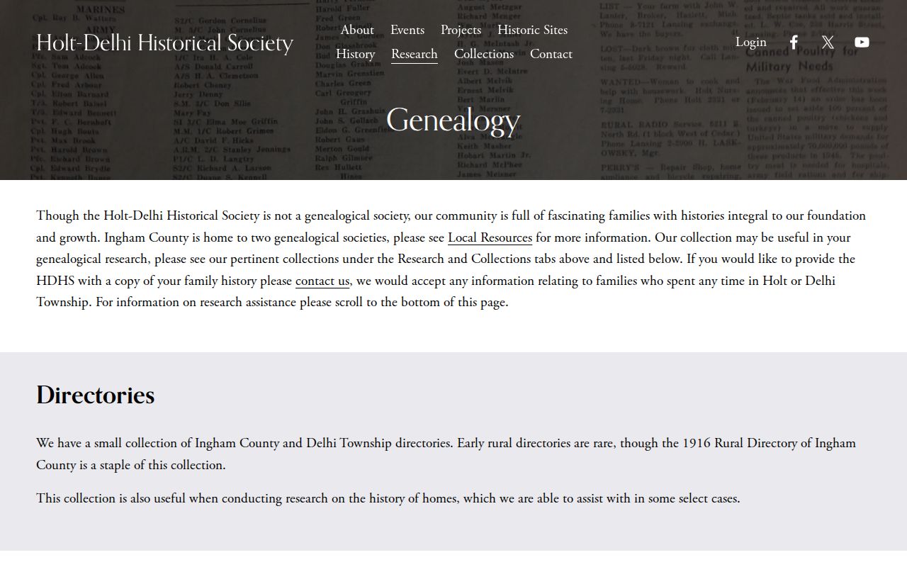 Delhi Township previous residents Holt-Delhi Historical Society genealogy resources
