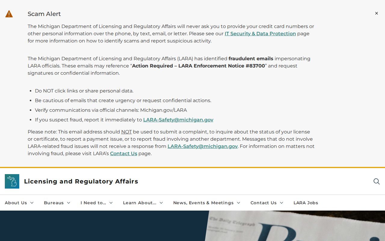 Delhi Township resident lookup image of the Michigan LARA business registry route