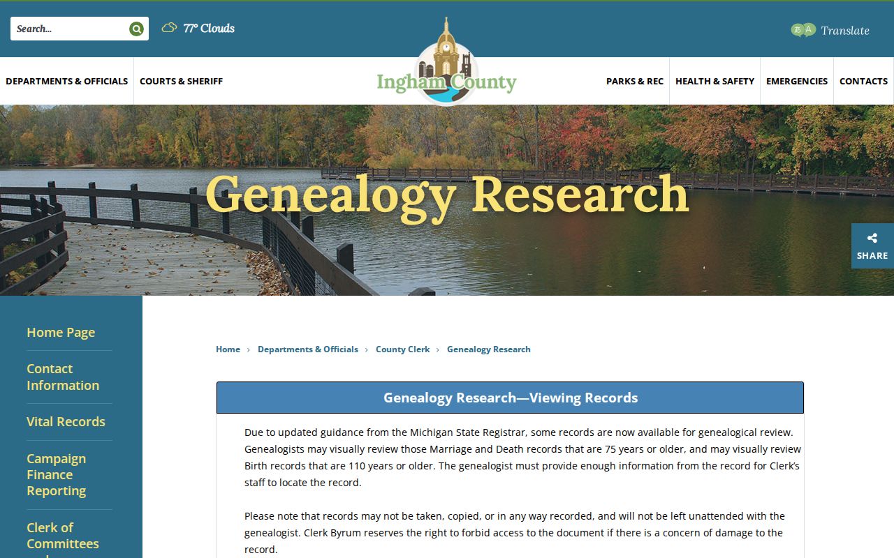 Delhi Township resident lookup image of Ingham County genealogy record review