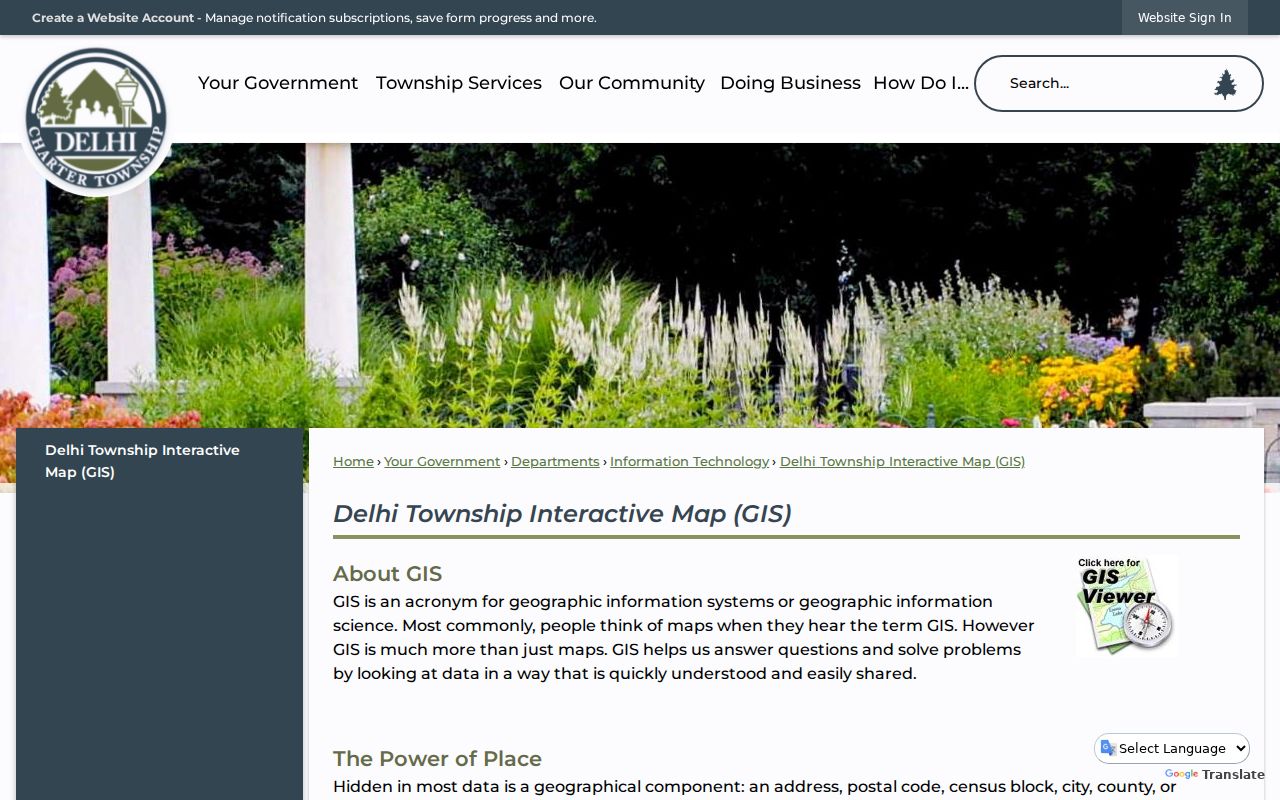 Delhi Township street directory interactive parcel and GIS map