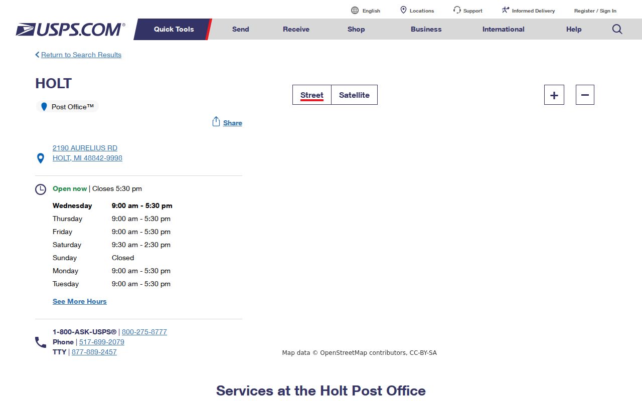 Delhi Township ZIP code directory Holt Post Office result for 48842